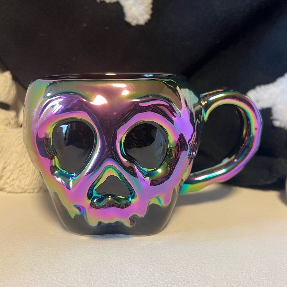 Poison Apple Skull mug Disney Halloween black iridescent metallic drip accent